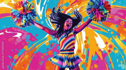 Pop art of cheerleaders are dancing and cheering for the competition, sport theme, wallpaper illustration photo