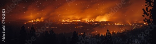 Glow of a distant wildfire colors the night sky