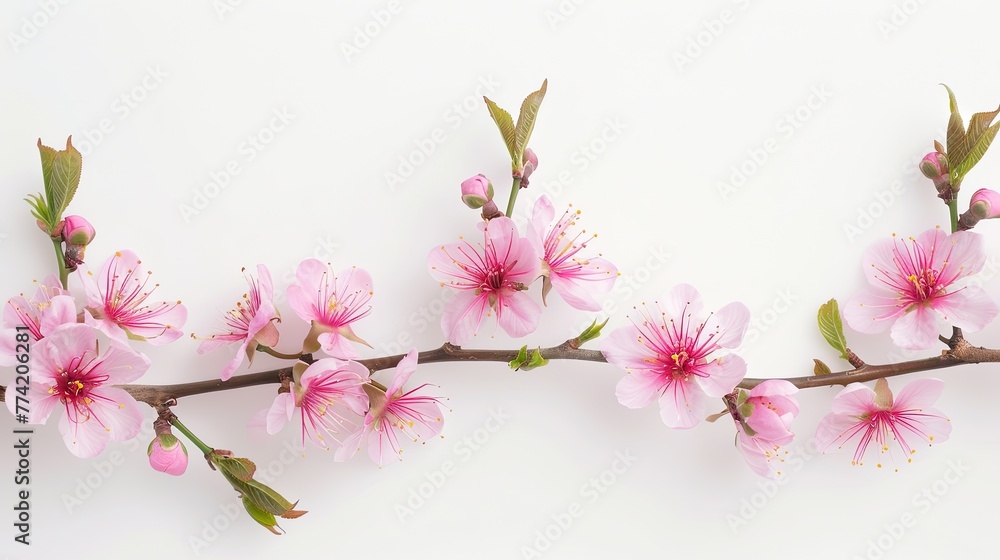 pink cherry blossom on white