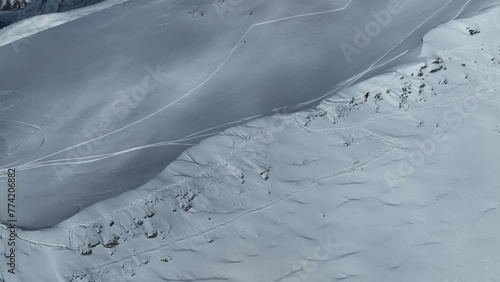 Kazbek,Kudebi, Bidara, Sadzele, Kobi aerial panorama in caucasus winter mountains. Aerial drone view of Gudauri ski resort in winter. Caucasus mountains in Georgia from drone. Freeride in Gudauri. photo