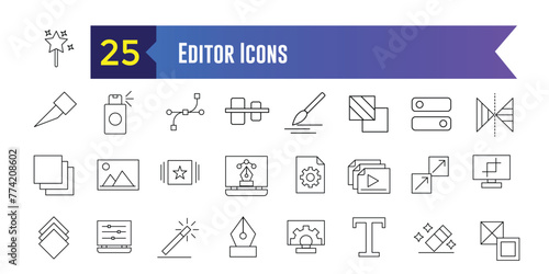 Editor icons set. Set of editor icons for ui design isolated. Outline icon collection. Editable stroke.