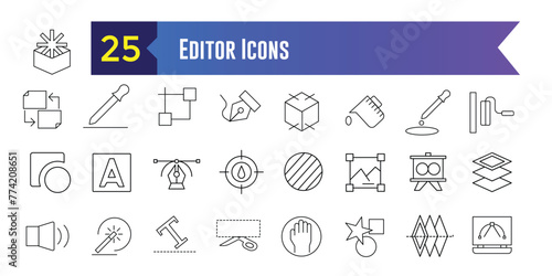 Editor icons set. Set of editor icons for ui design isolated. Outline icon collection. Editable stroke.
