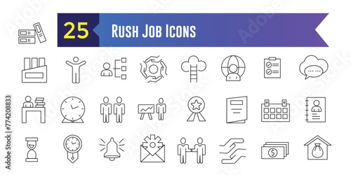 Rush job icons set. Set of rush job vector icons for ui design. Outline icon collection. Editable stroke.