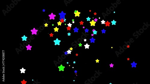 Beautiful illustration of colorful stars fountain on plain black background