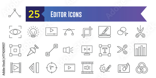 Editor icons set. Set of editor icons for ui design isolated. Outline icon collection. Editable stroke.