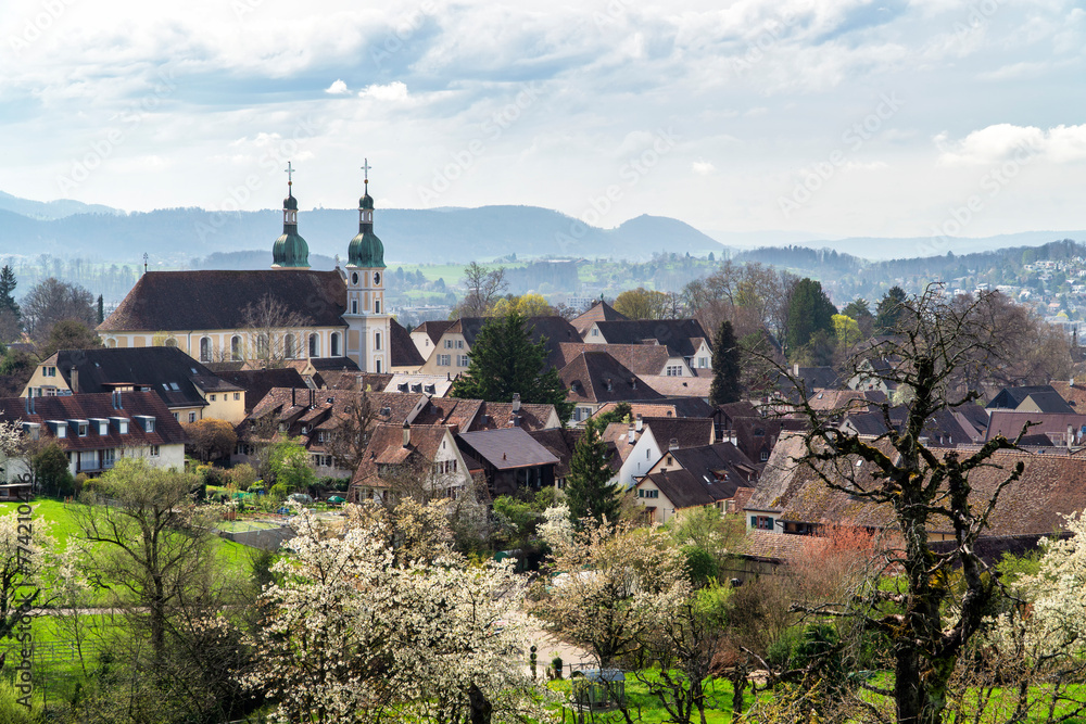 Arlesheim BL im Frühling mit blühenden Kirschbäumen Arlesheim BL im Frühling mit blühenden Kirschbäumen