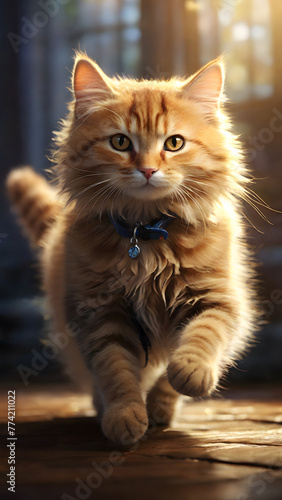 A super cute, orange-brown long-haired cat in a forward walk is ideal for cute kitty, pet, or cat mobile wallpapers.