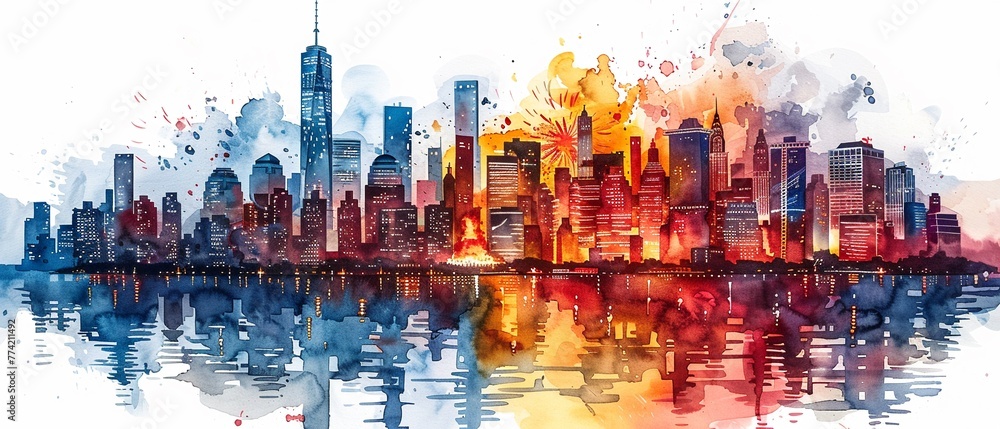 City festival in watercolor City festival in watercolor