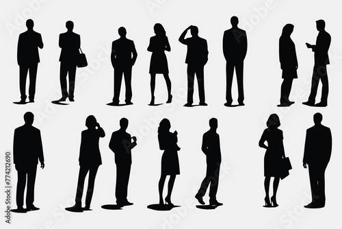 business people silhouettes,Business men and women, group of people at work. Isolated vector silhouettes,Vector silhouettes of businessmen
