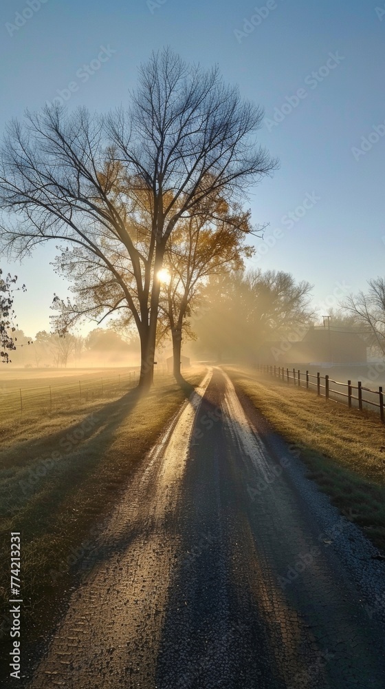 Fototapeta premium Misty morning on a country road