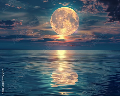 Moonrise over a calm sea photo