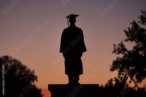 A silhouette of a proud graduate standing tall, exuding a sense of accomplishment and pride.