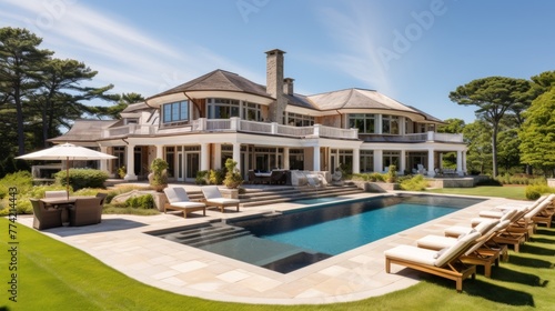 Mediterranean inspired villa with a sprawling garden and a private beach access in the exclusive Hamptons  New York