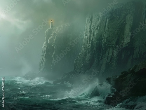 Rugged cliffs against a stormy sea