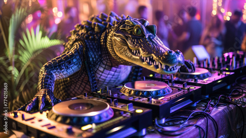 Alligator DJ Crocodile at a party in night club