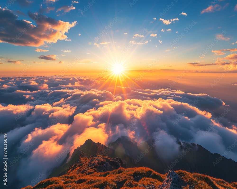 Spectacular sunrise view from a mountain top