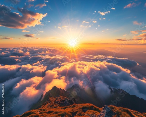 Spectacular sunrise view from a mountain top © WARIT_S