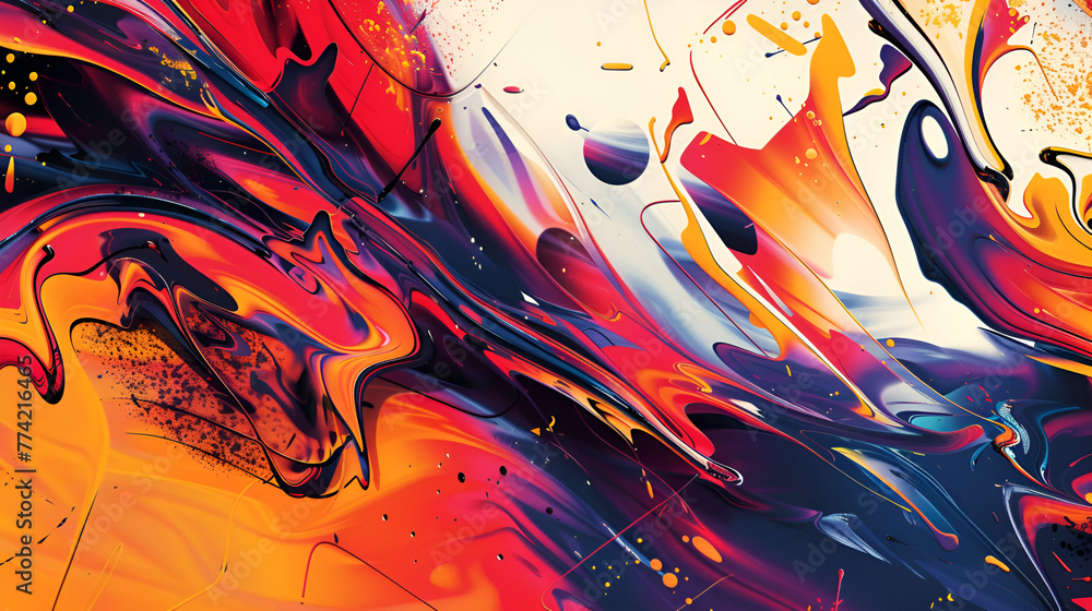 abstract comic background painting with acrylics in orange and red ...