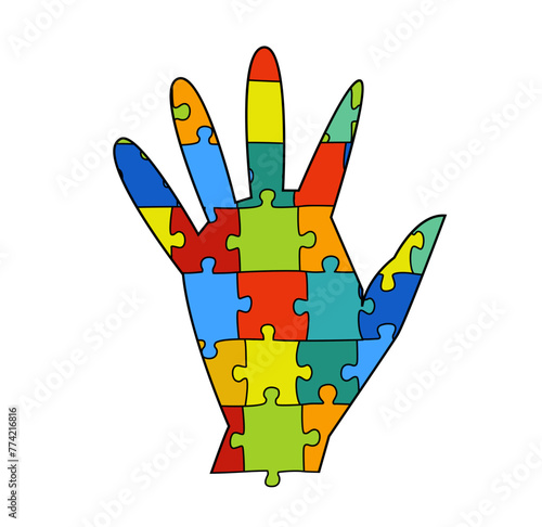 Hand symbol composed of a vibrant spectrum of colors