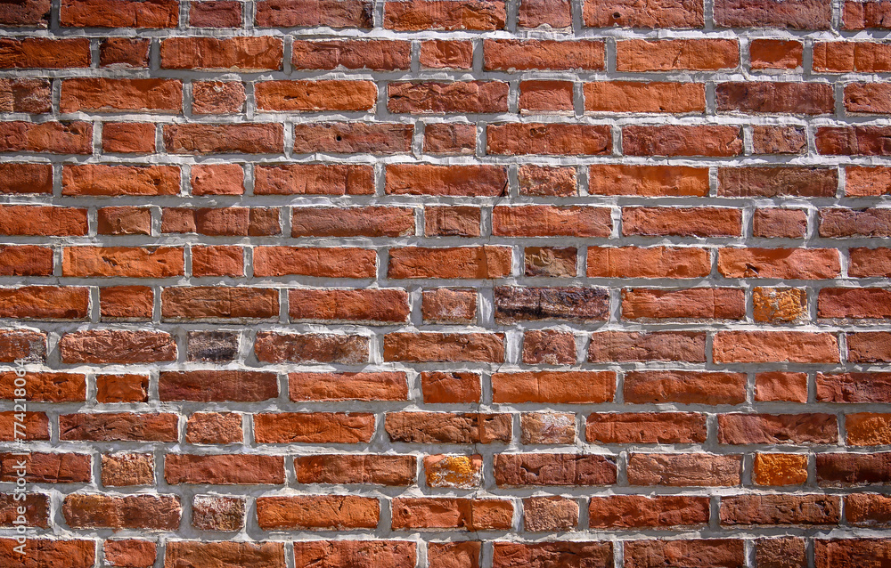 Obraz premium Brick wall of red color, old red brick wall texture background.2