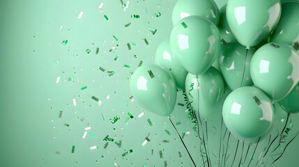 Turquoise green balloons composition background - Celebration design banner