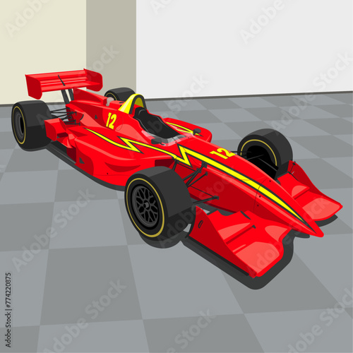 Cart championship auto racing teams illustration speed vehicle perspective in showroom