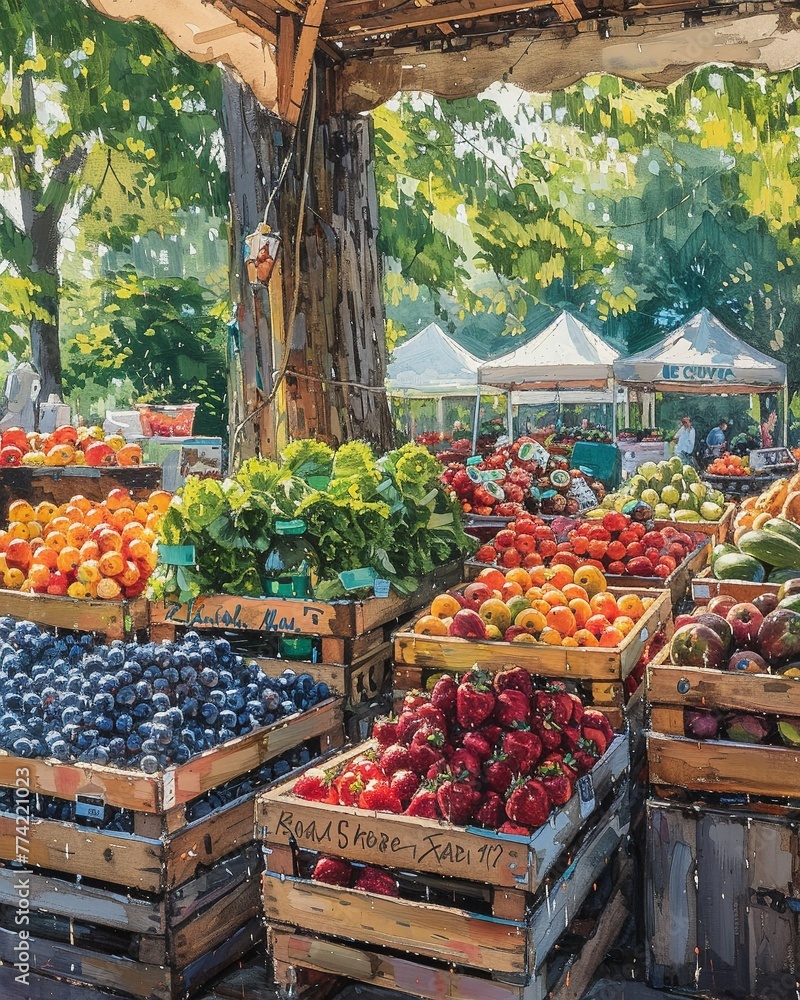 A local food market bustling with fresh produce straight from nearby farms Celebrate the connection between community and sustainability as you shop for ecofriendly groceries
