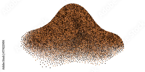 Coffee, cocoa or chocolate powder splash, dust particles ground splatter pile isolated on white background. Vector illustration