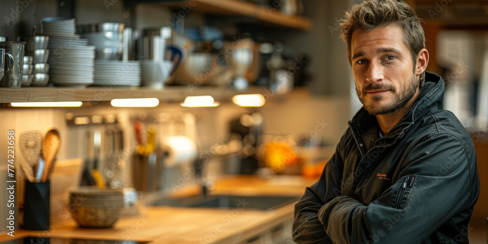 Chef Preparing Gourmet Meal in Rustic Kitchen. Chef Preparing Gourmet Meal in Rustic Kitchen.