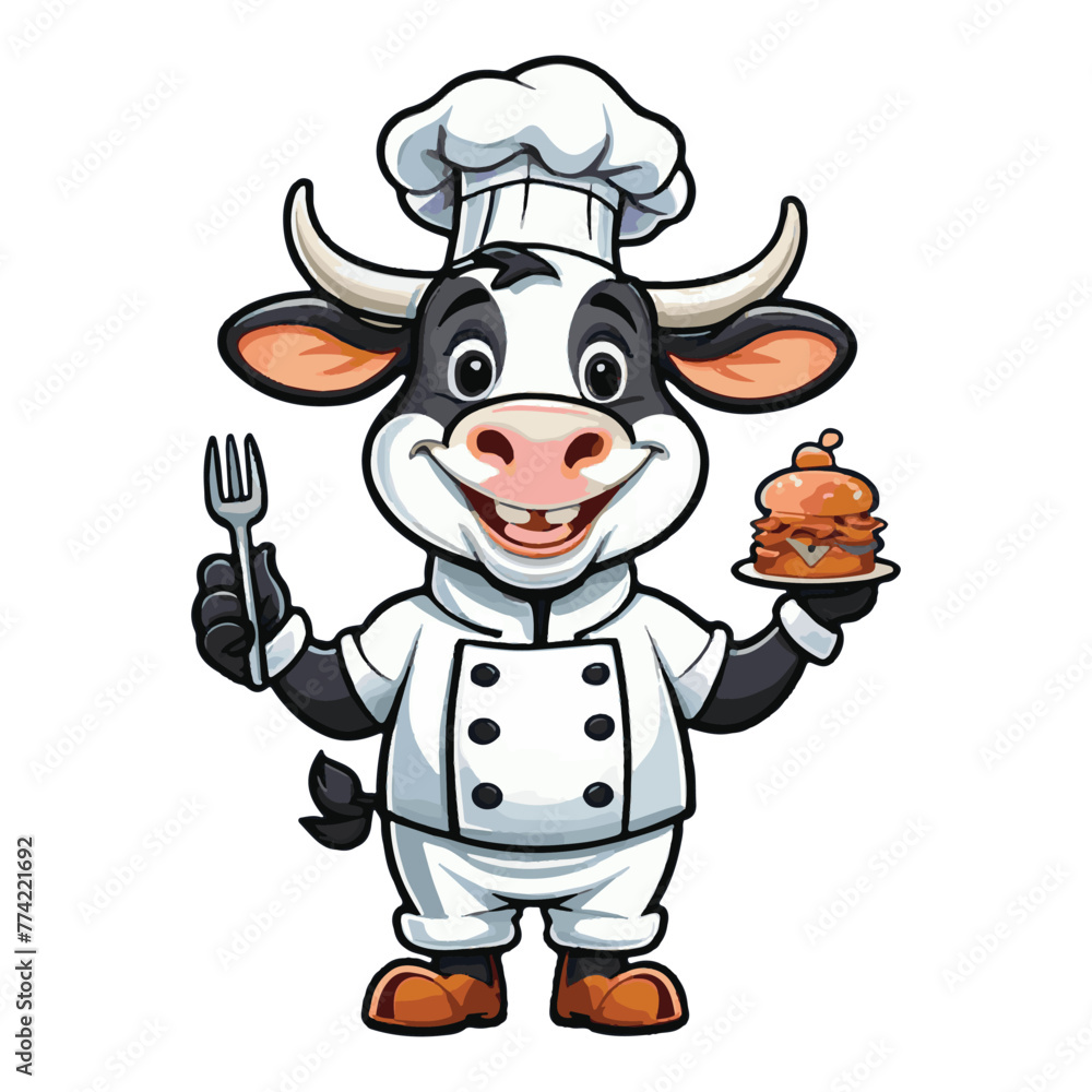 clipart funny cow chef mascot, vector isolated clipart funny cow chef mascot, vector isolated