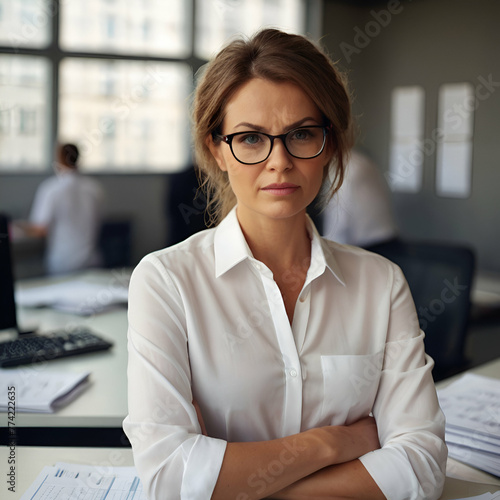 portrait of a professional businesswoman in the white shirt and glasses
