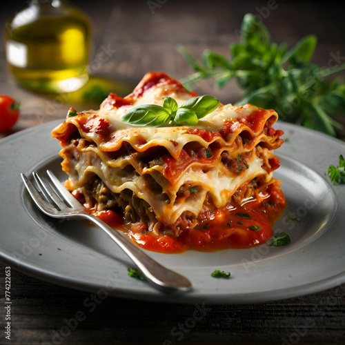 lasagna with tomato and basil