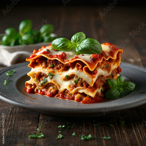 lasagne with tomato sauce and basil
