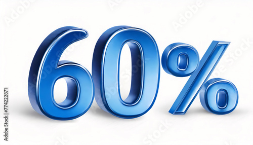 Blue percentage Isolated on white background with copy space. Discount 60% off safe price business finance promotion concept