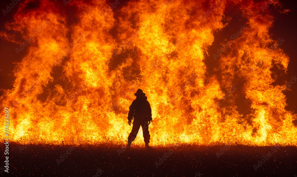 firefighter with flames in background firefighter with flames in background