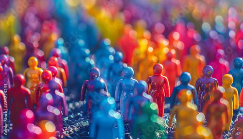 Colorful miniature figures crowd scene, concept for the World Population Day photo