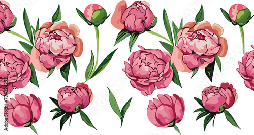 Seamless pattern with peonies flowers