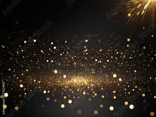 abstract background with Dark blue and gold particle. Christmas Golden light bokeh on navy blue background. black bokeh background black texture dark Gold foil texture. Holiday concept. ai