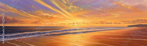 A Painting of a Sunset Over the Ocean © BrandwayArt