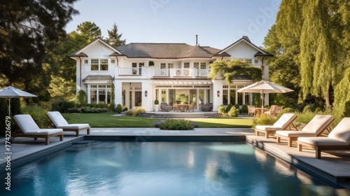 Mediterranean inspired villa with a sprawling garden and a private beach access in the exclusive Hamptons, New York