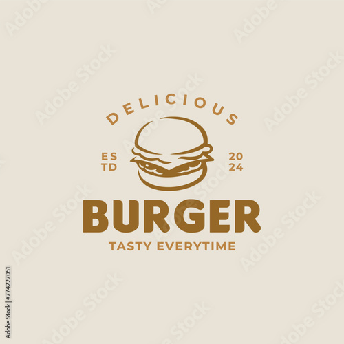 Vintage hand drawn of burger logo design