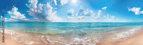 Beach Scene With Blue Sky and White Clouds