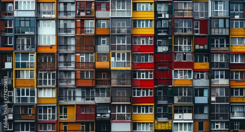 Geometric patterns of urban high-rise apartment balconies, offering a glimpse into the lives of city dwellers.