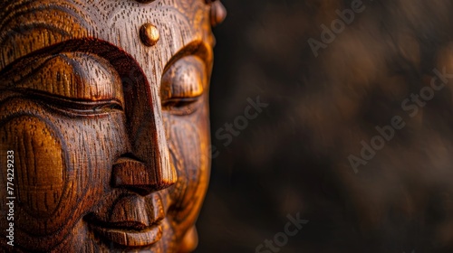 Close Up of a Wooden Buddha Statue
