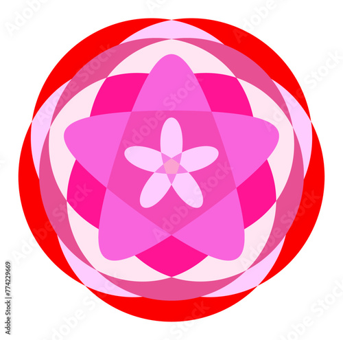 重なる花びらの赤い花の模様