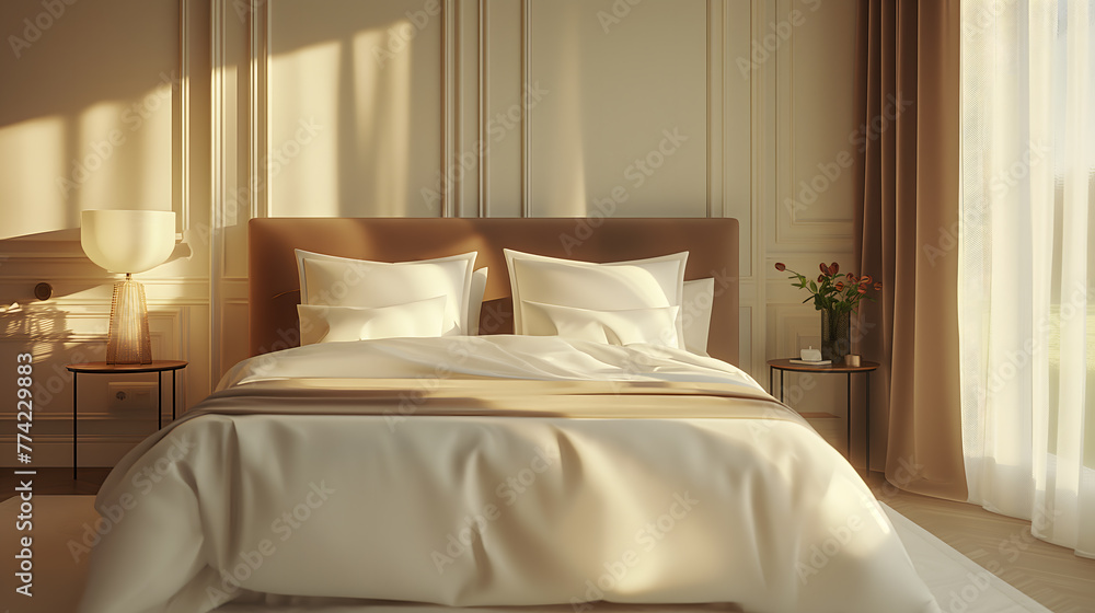 Serene Bedroom Interior with Sunlight and Modern Decor Serene Bedroom Interior with Sunlight and Modern Decor