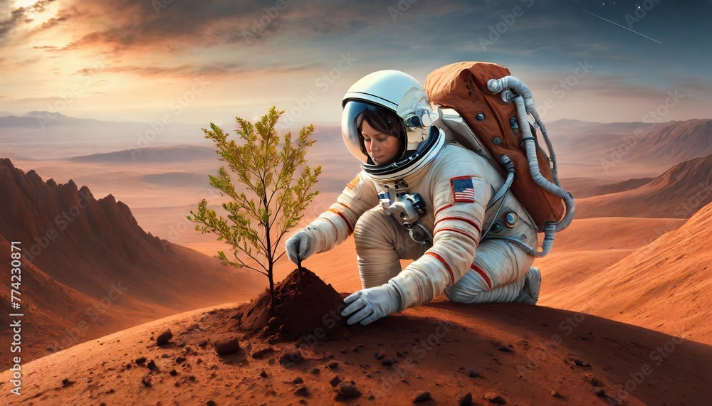 astronaut in the desert - obrazy, fototapety, plakaty 