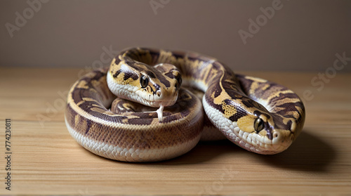 Snake egg ball python on a brown wood color.Purple Albino Ball Python .Generative AI