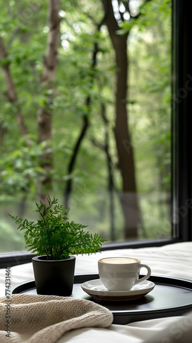 Cozy Morning Coffee with a View of the Tranquil Forest