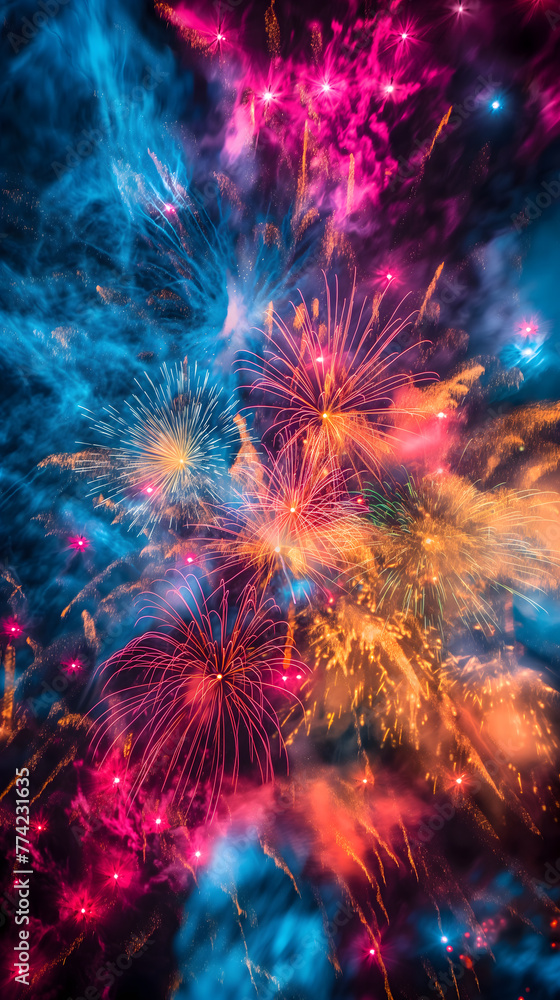 Dazzling Fireworks Display Illuminating the Night Sky with Vivid Colors
